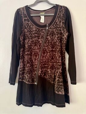 Dolcezza Textured Knit Asymmetric Zip Long Sleeve Tunic Top Artsy